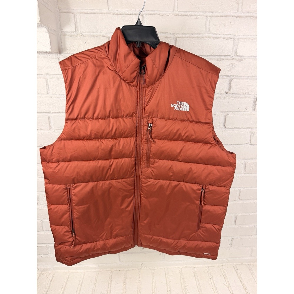 The North Face Mens XL Orange 550 Down Puffer Vest Full Zip Hiking Outdoor